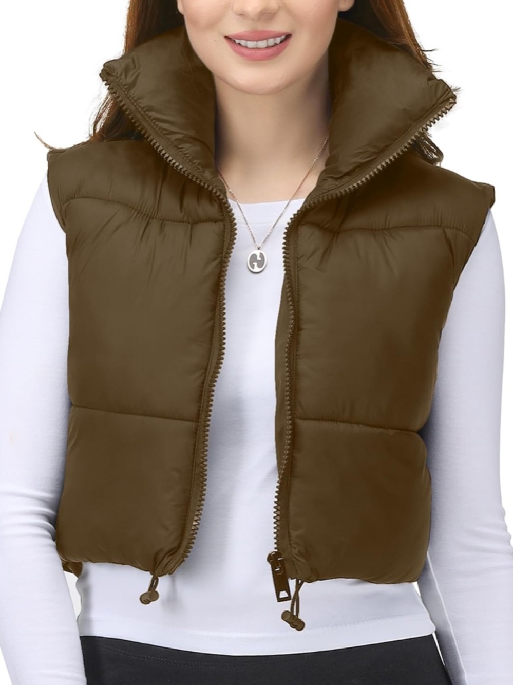 NWT NY Threads Size XL Brown Crop Puffer Vest